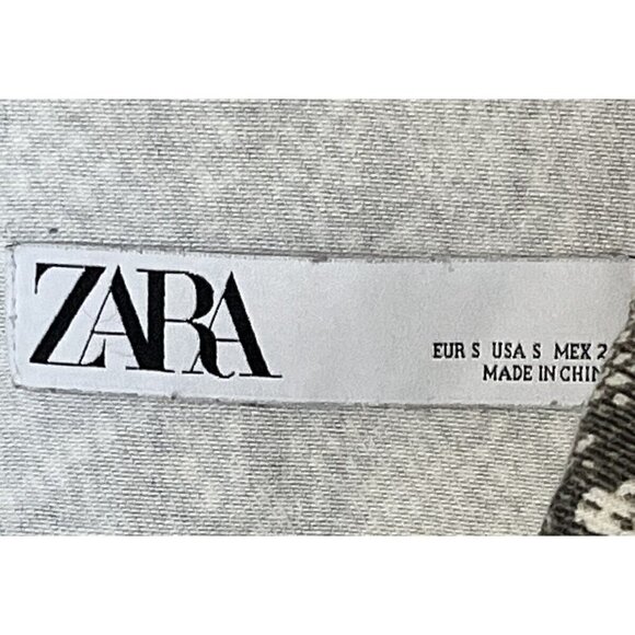 ZARA Snake Print Raw Hem Studded Rhinestones Denim Jean Oversize Jacket - Picture 5 of 12